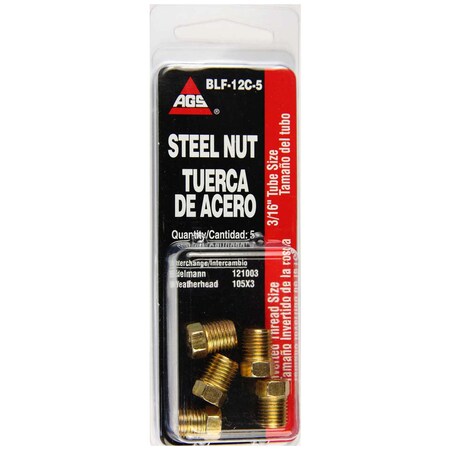 Ags Steel Tube Nut, 3 3/8-24 Inverted, 5/card, PK5 BLF-12C-5